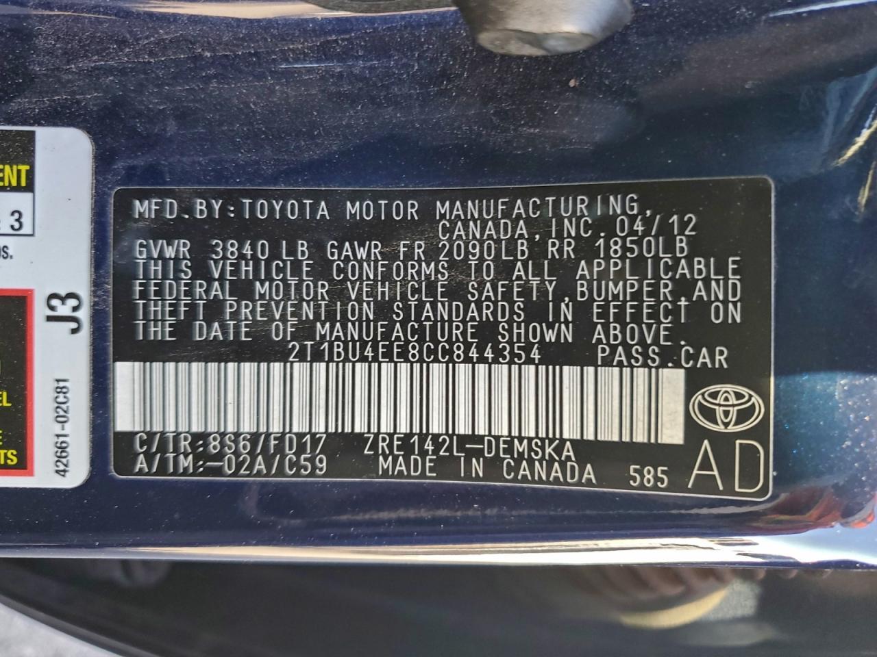 2012 Toyota Corolla Base