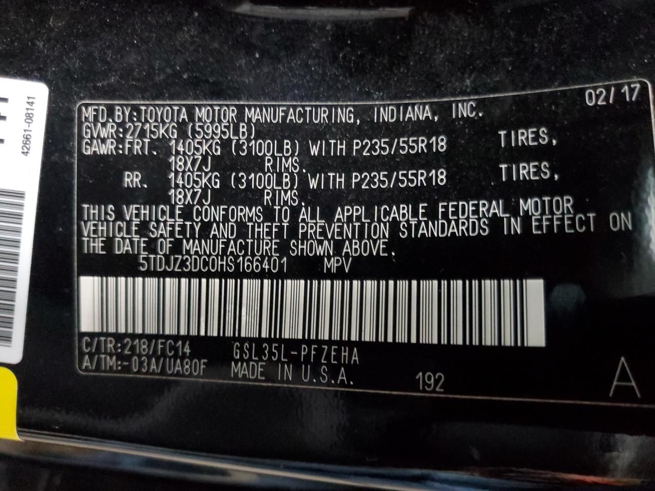 2017 Toyota Sienna le