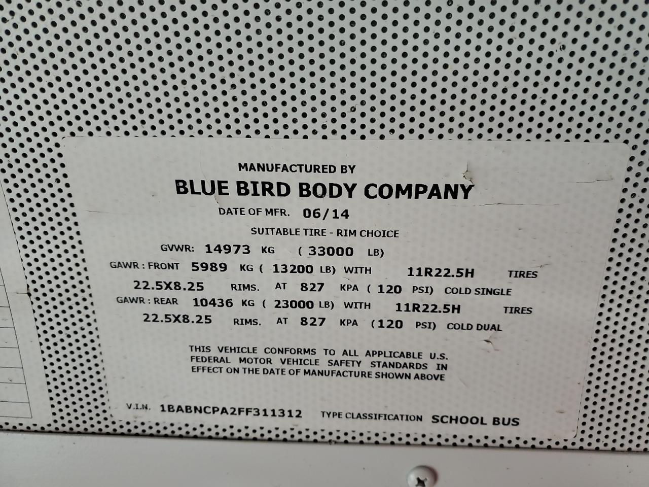 2015 Bluebird 2015 Blue Bird ALL American School Bus