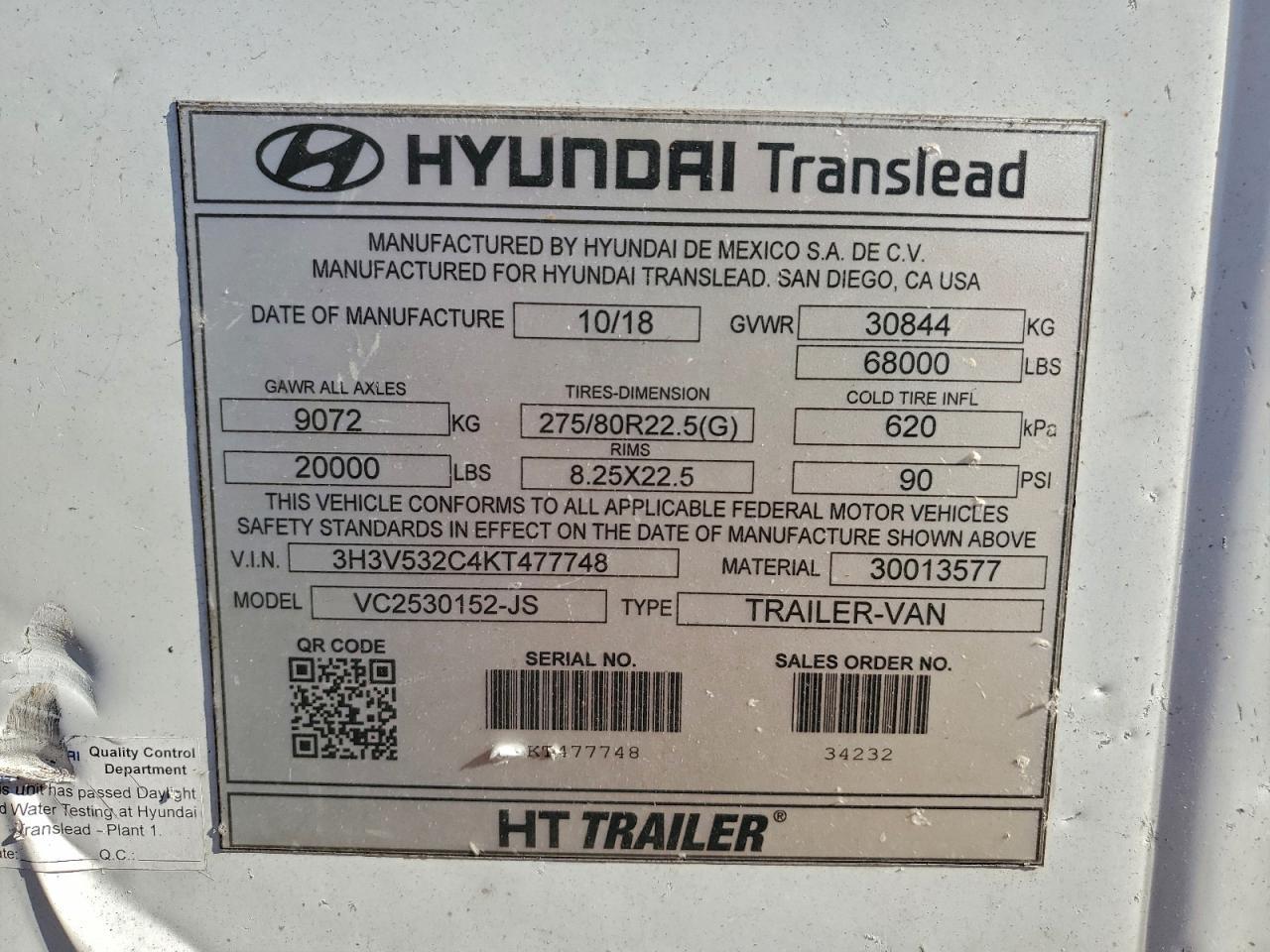 2019 Hyun Dry van Trailer