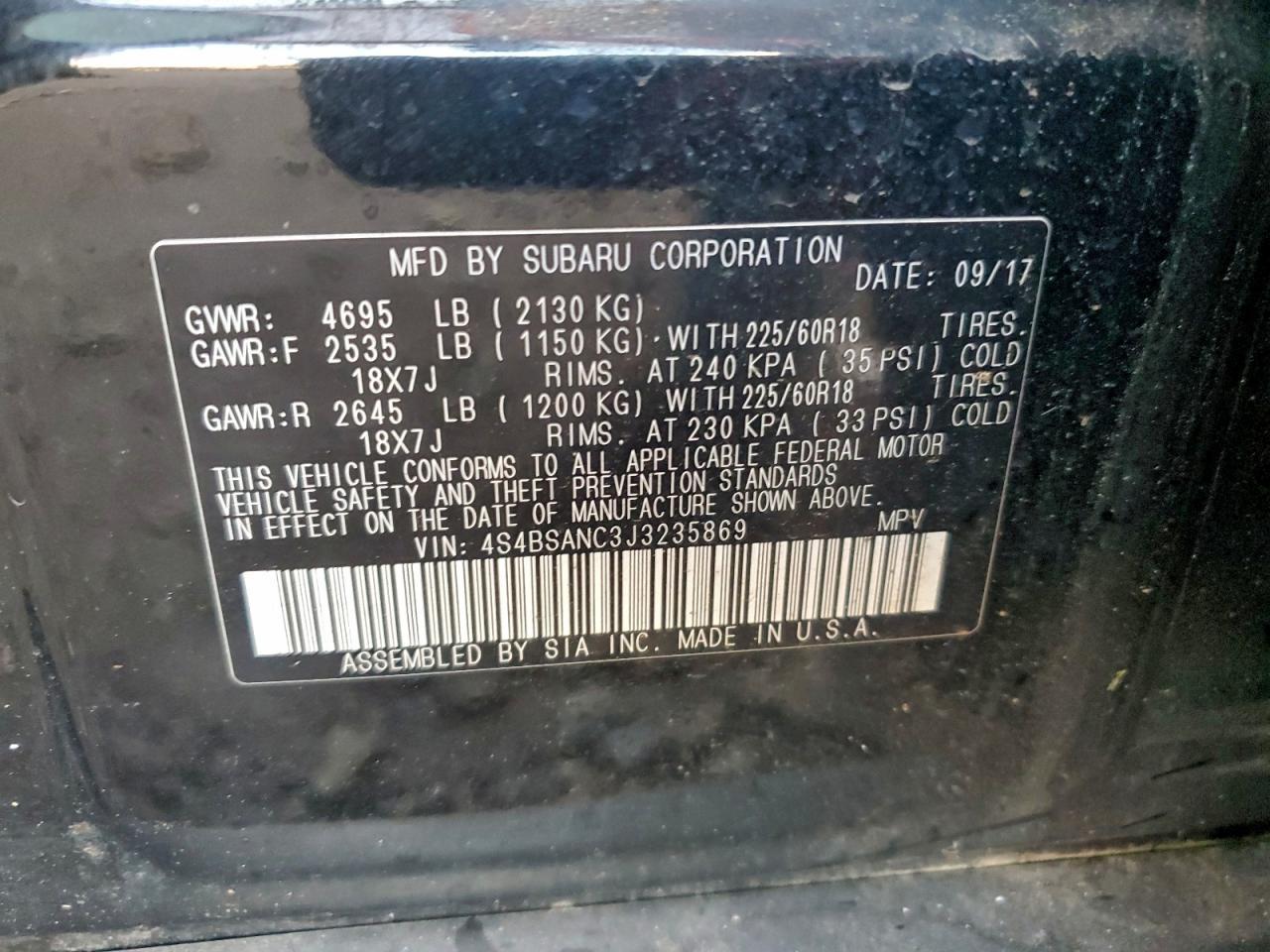 2018 Subaru Outback 2.5i Limited