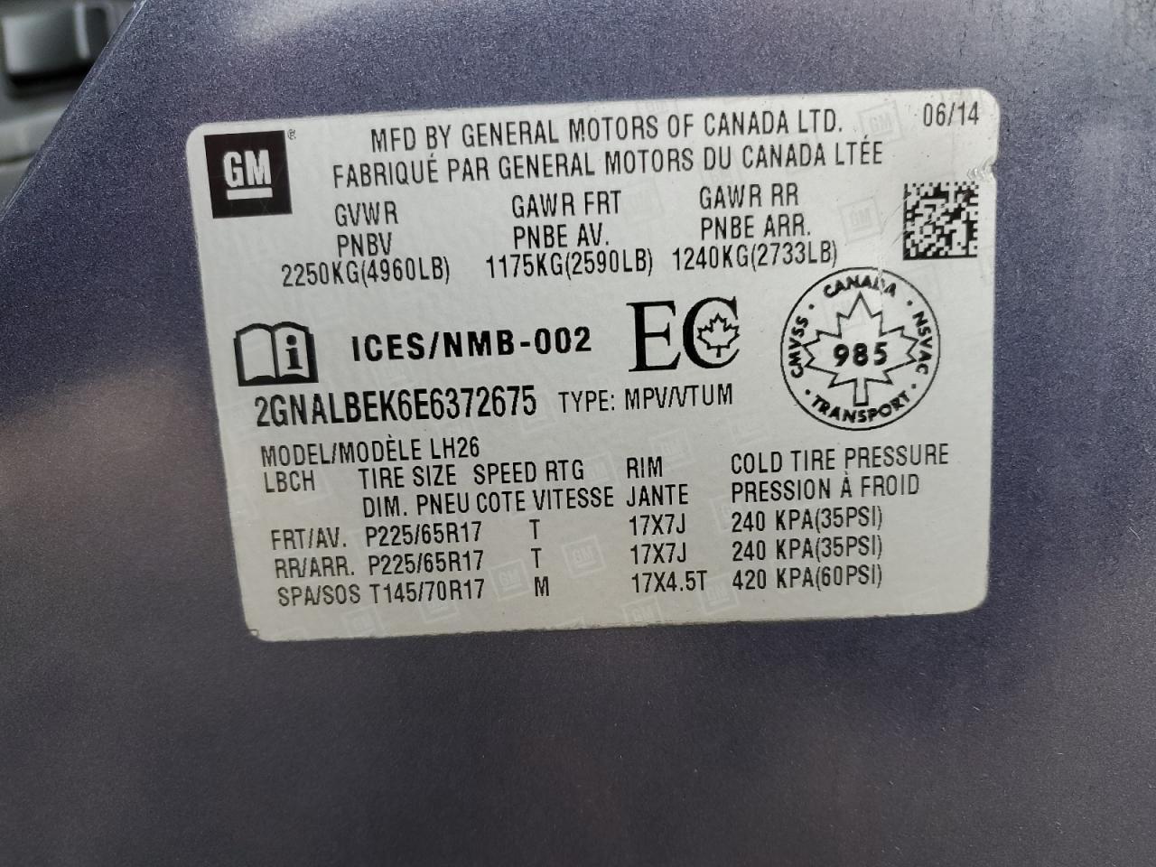 2014 Chev Equinox lt