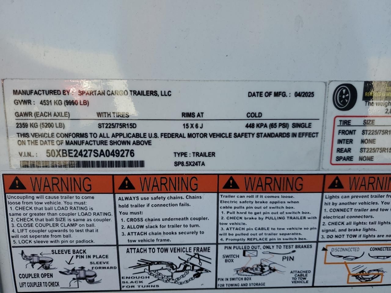 2025 Spartan Cargo SP8.5X2ATA Enclosed Cargo Trailer