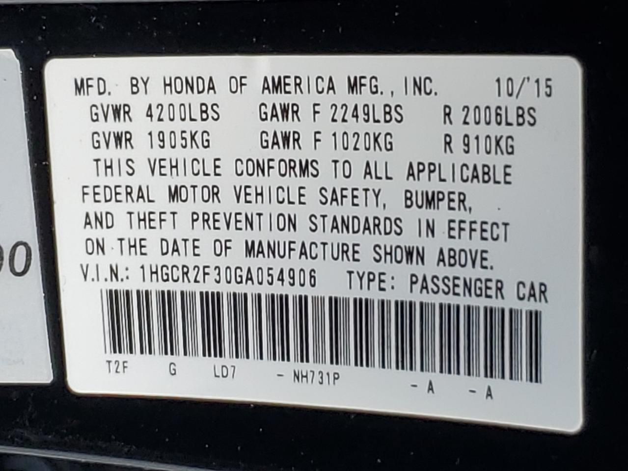 2016 Honda Accord lx