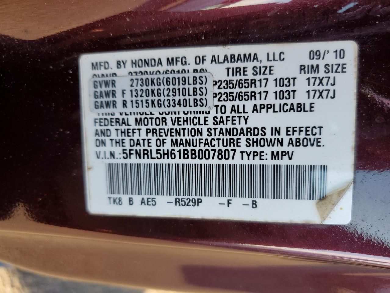 2011 Honda Odyssey exl