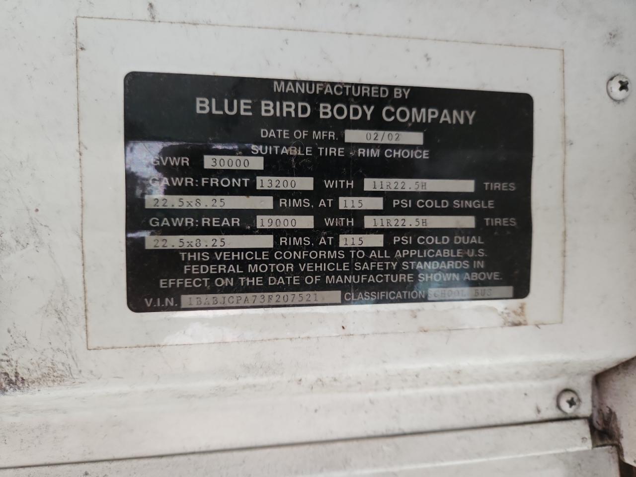 2003 Bluebird 2003 Blue Bird ALL American School Bus