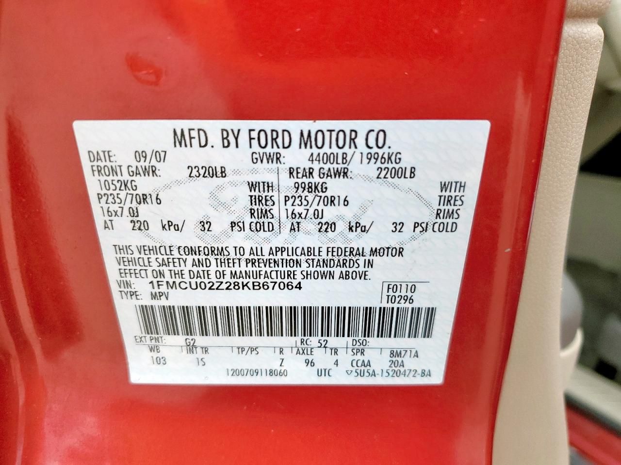 2008 Ford Escape xls