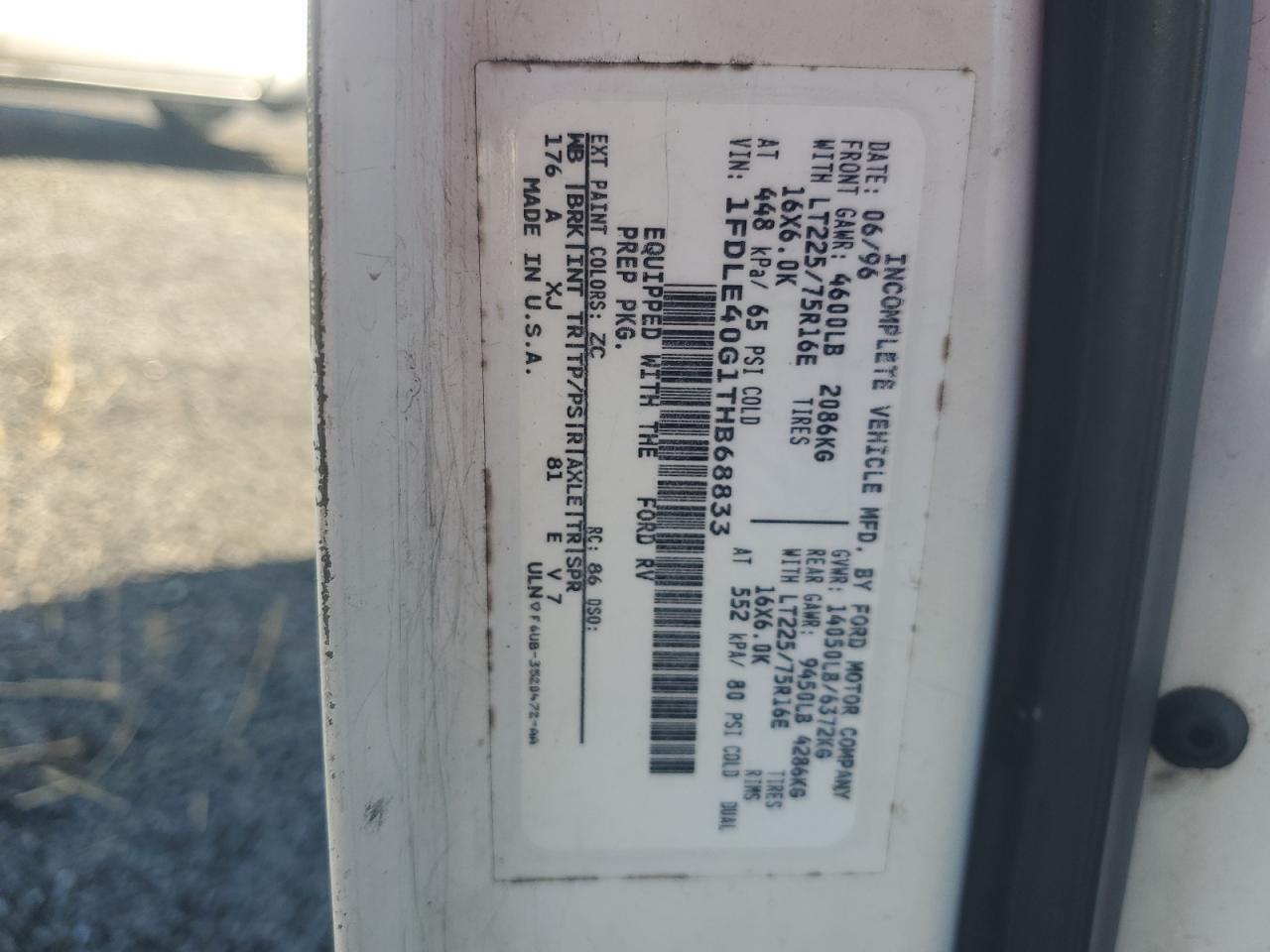 1996 Ford Econoline E450 Super Duty Cutaway Van RV