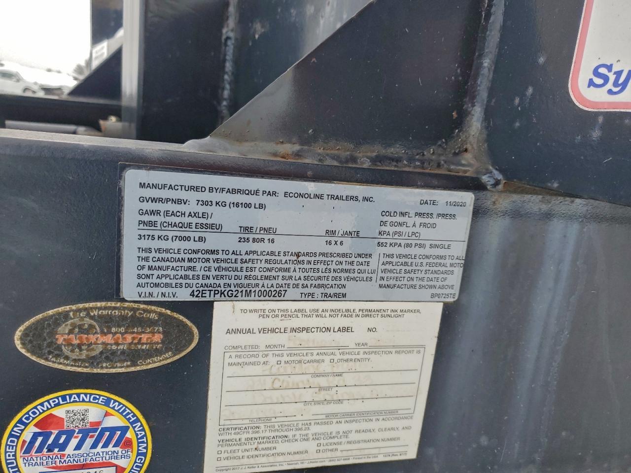 2021 Econoline BPO725TE Equipment Trailer