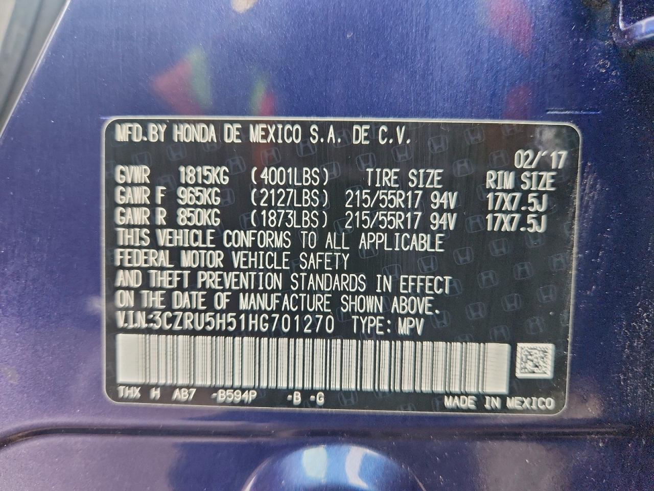 2017 Honda Hr-v ex