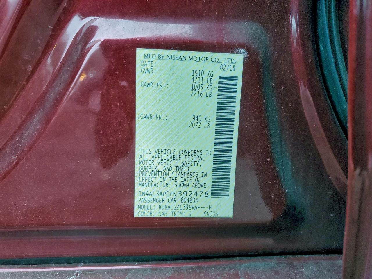 2015 Niss Altima 2.5 s