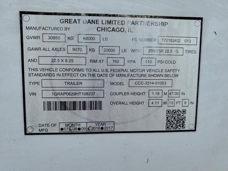 2017 Great Dane CCC-3314-01053 DRY Van Trailer