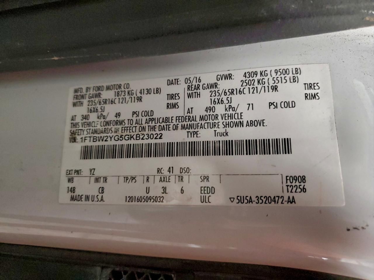 2016 Ford Transit T-350 Utility / Service Van