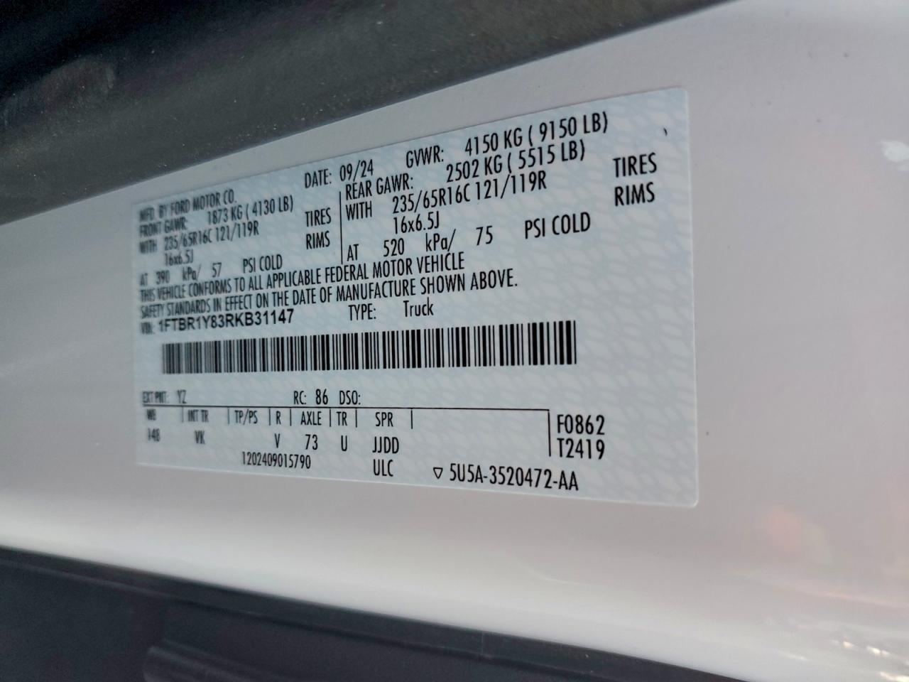 2024 Ford Transit T-250 Utility / Service Van