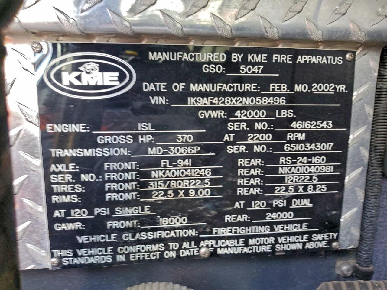 2002 Kovatch Fire Truck