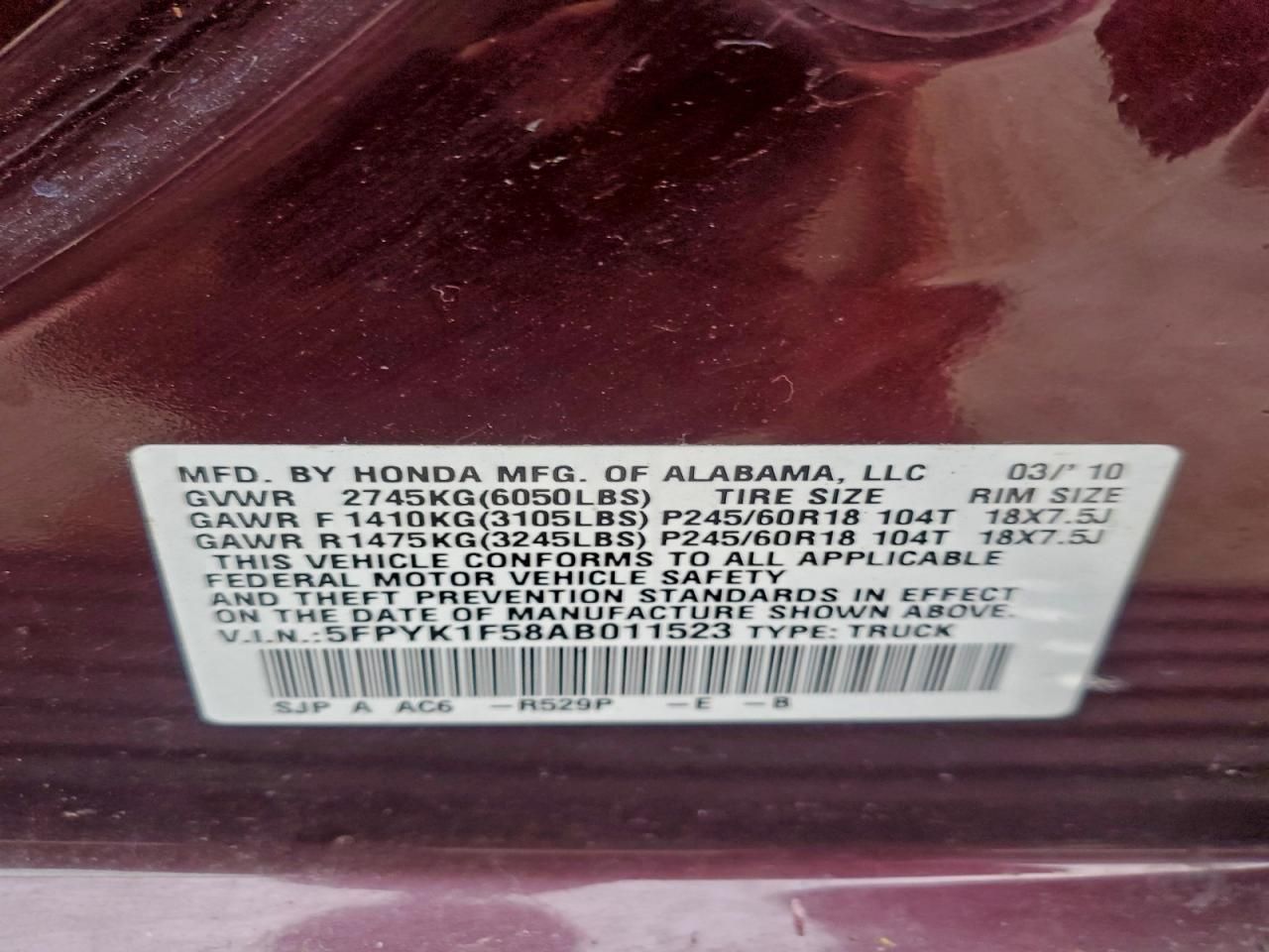 2010 Honda Ridgeline rtl