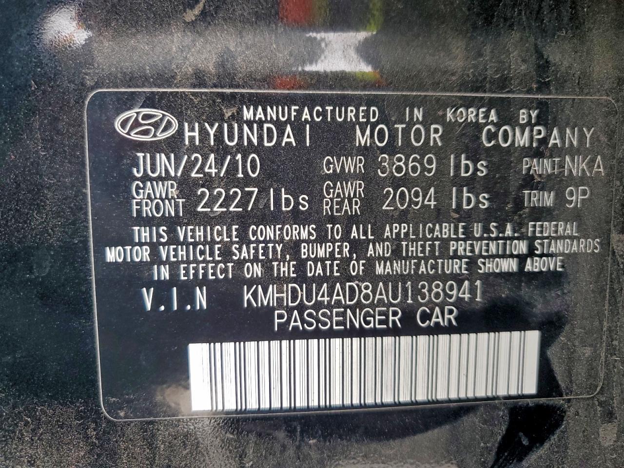2010 Hyundai Elantra Blue