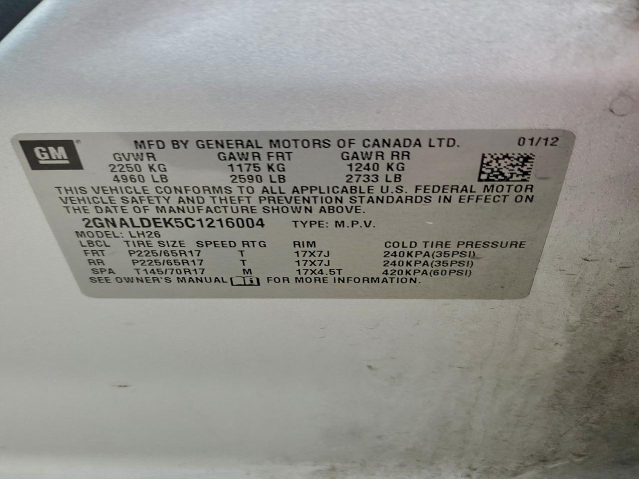 2012 Chevrolet Equinox lt