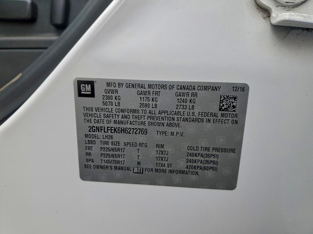 2017 Chev Equinox lt