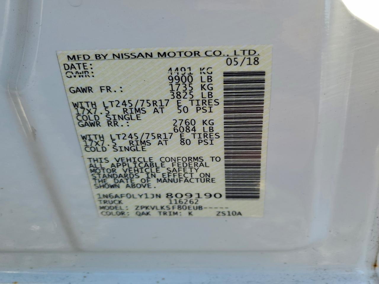 2018 Nissan NV 2500 S