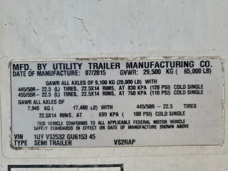 2016 Utility VS2RAP Refrigerated Van Trailer