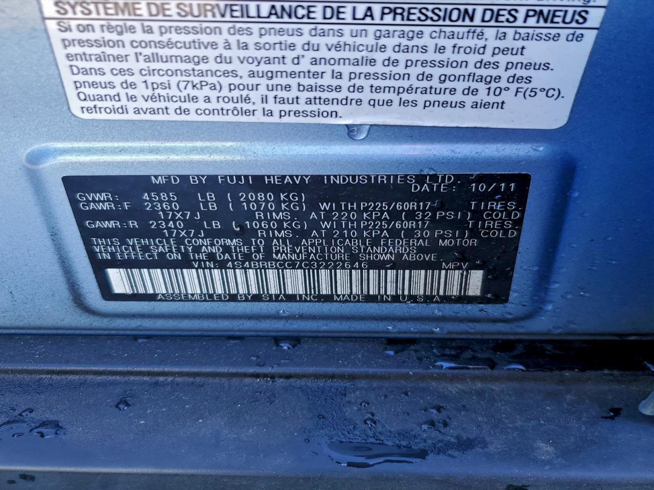 2012 Subaru Outback 2.5i Premium