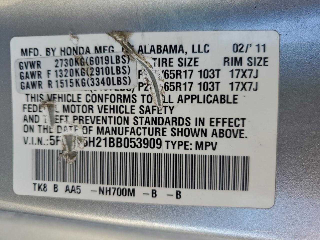 2011 Honda Odyssey lx