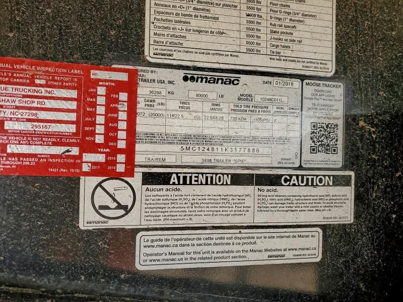 2019 Manac 10248C011L Flatbed Trailer
