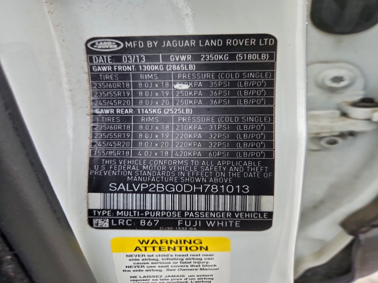 2013 Land Rover Range Rover Evoque Pure Plus