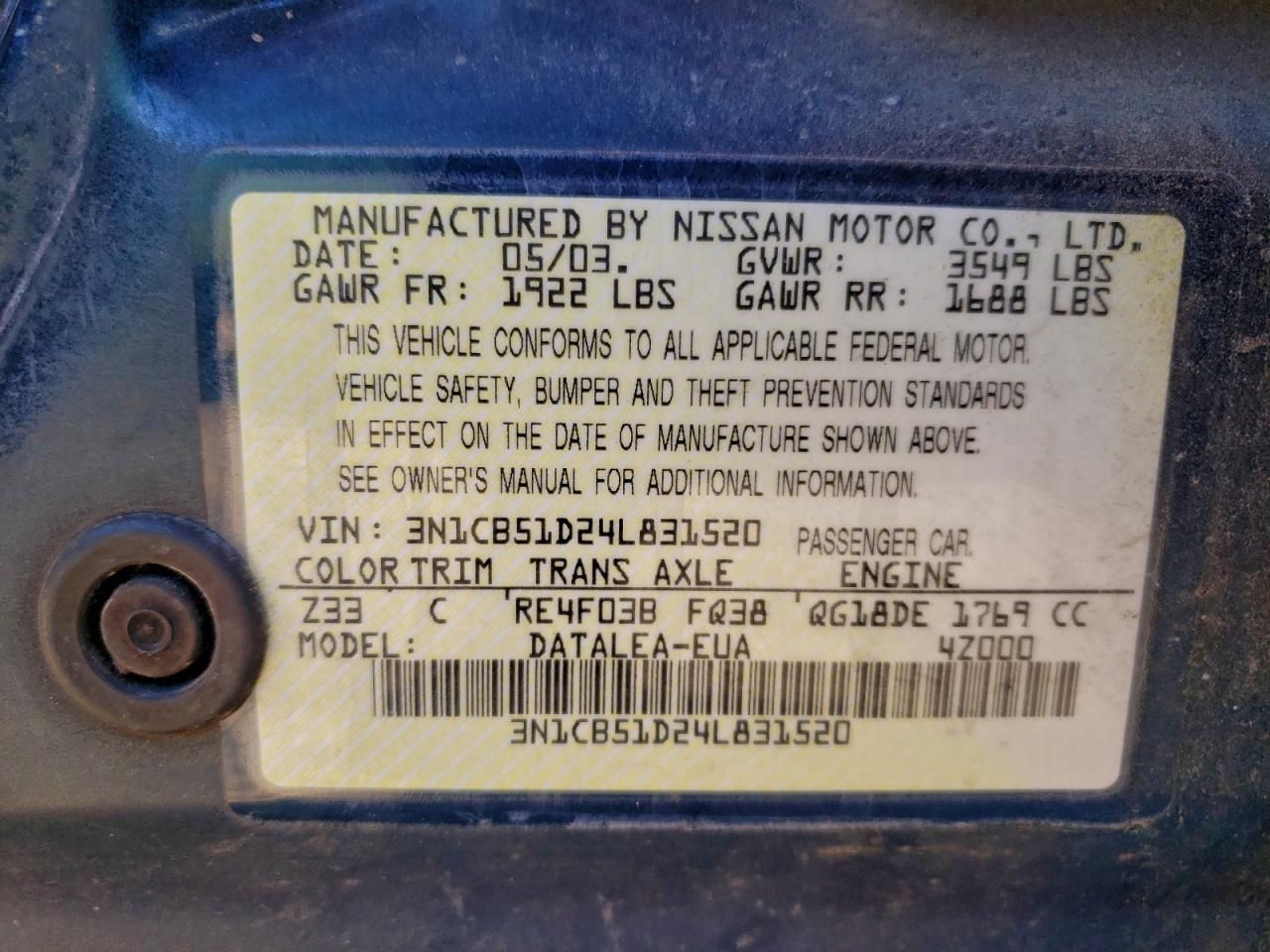 2004 Nissan Sentra 1.8