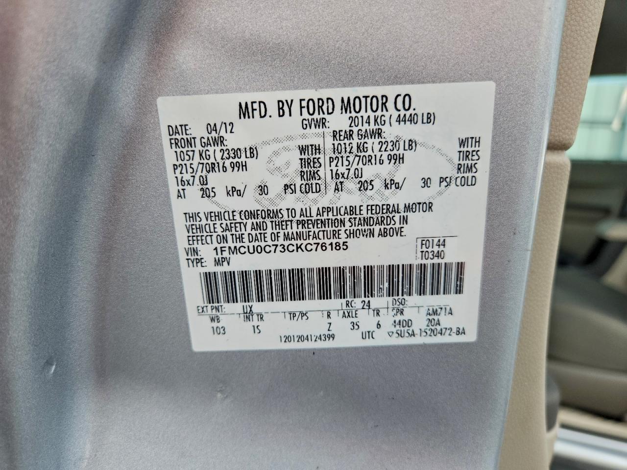 2012 Ford Escape xls