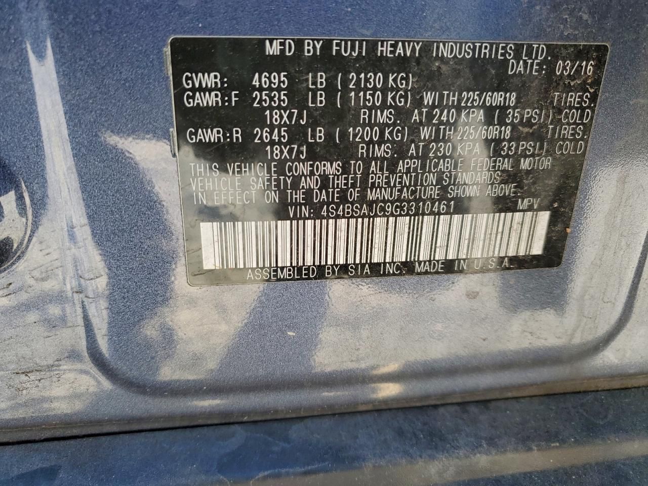 2016 Subaru Outback 2.5i Limited