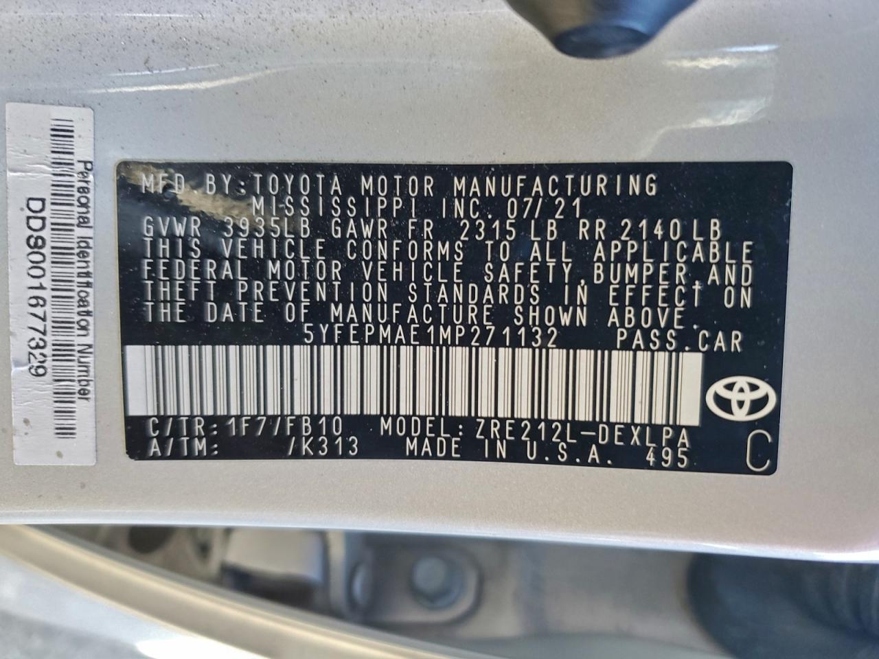 2021 Toyota Corolla le