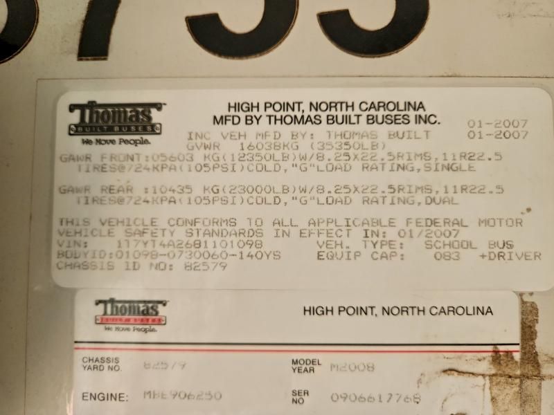 2008 Thomas Saf-t-liner Hdx-school bus