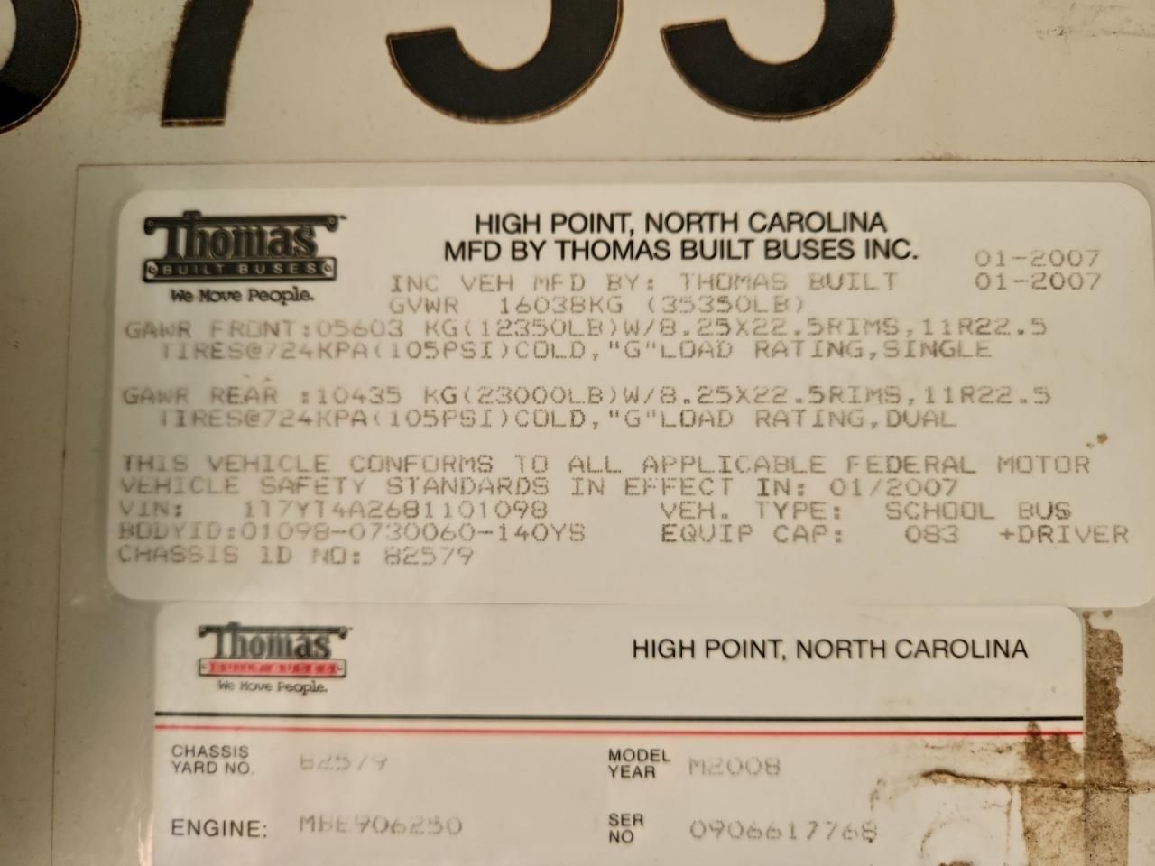 2008 Thomas Saf-t-liner Hdx-school bus