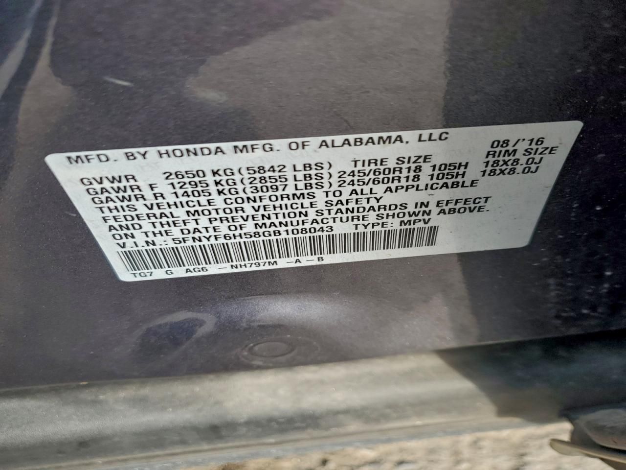 2016 Honda Pilot exl