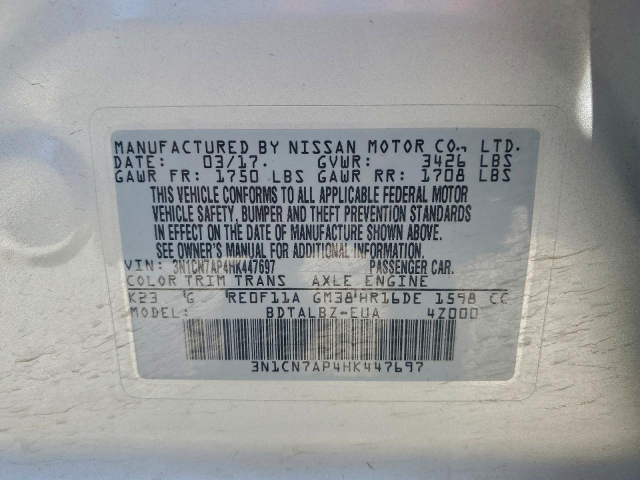 2017 Nissan Versa 1.6 sv