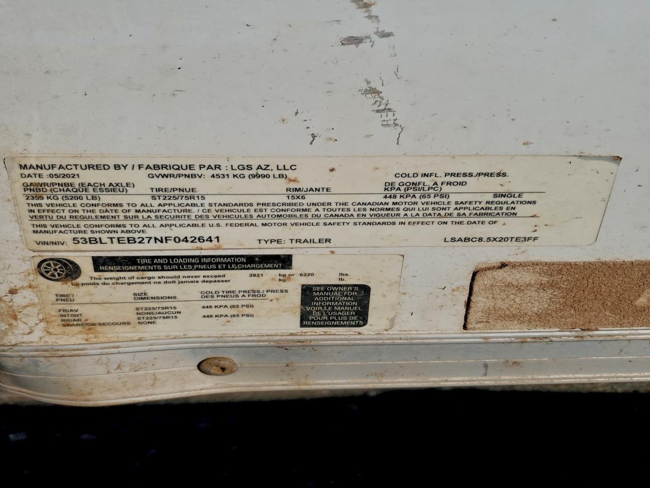 2022 LGS LSABC8.5X20TE3FF Enclosed Cargo Trailer