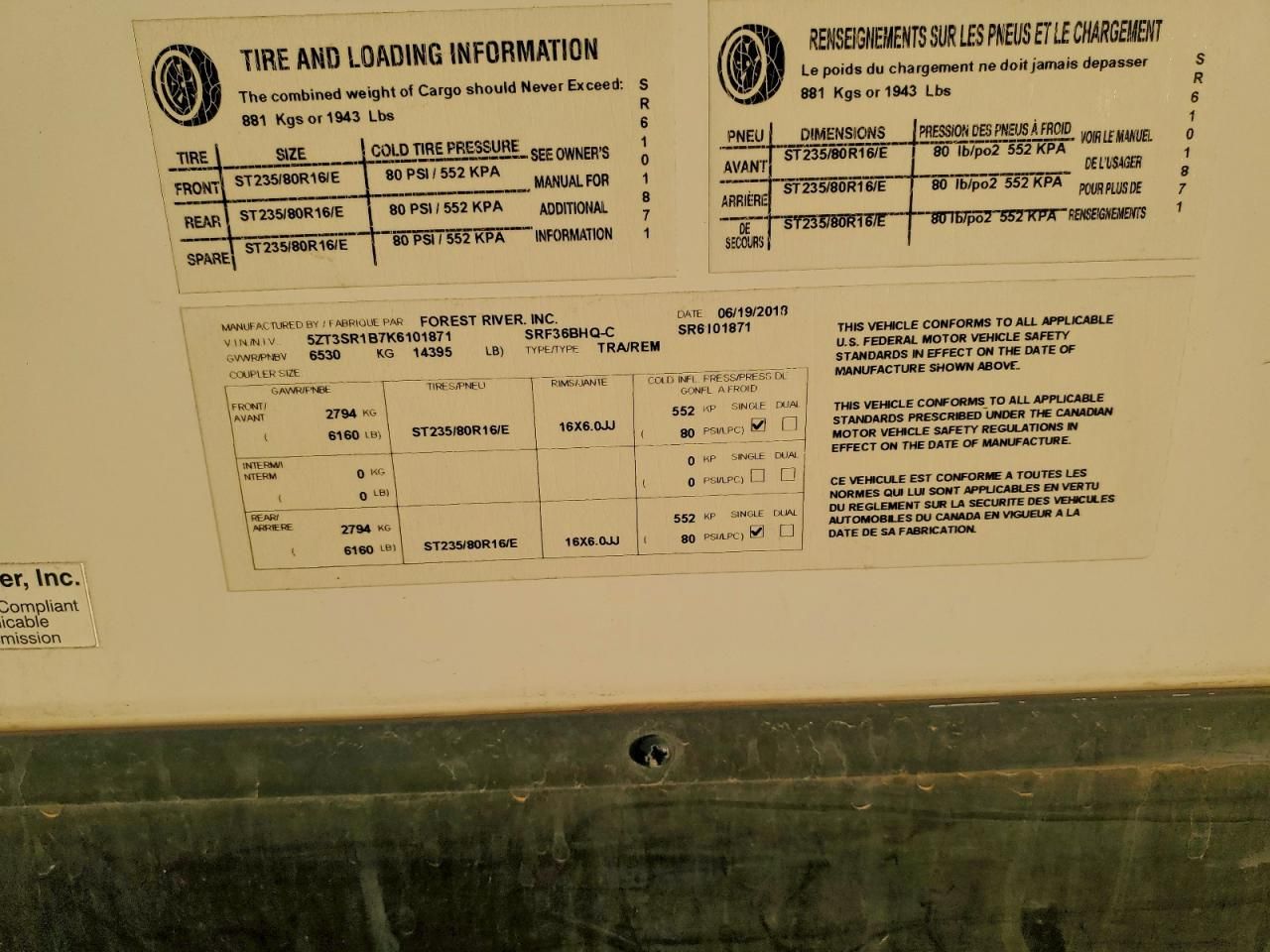 2019 Sabre By Forest Rive Trailer