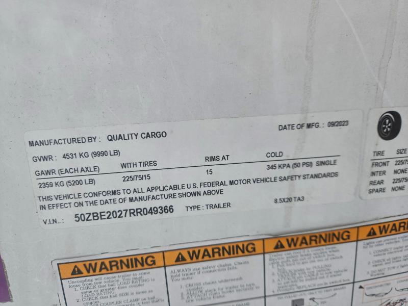 2024 Quality Ity Cargo 8.5x20ta3 Enclosed Cargo Trailer