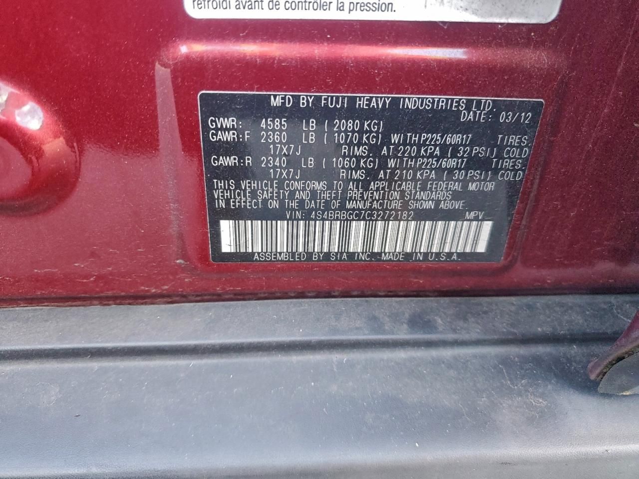 2012 Subaru Outback 2.5i Premium