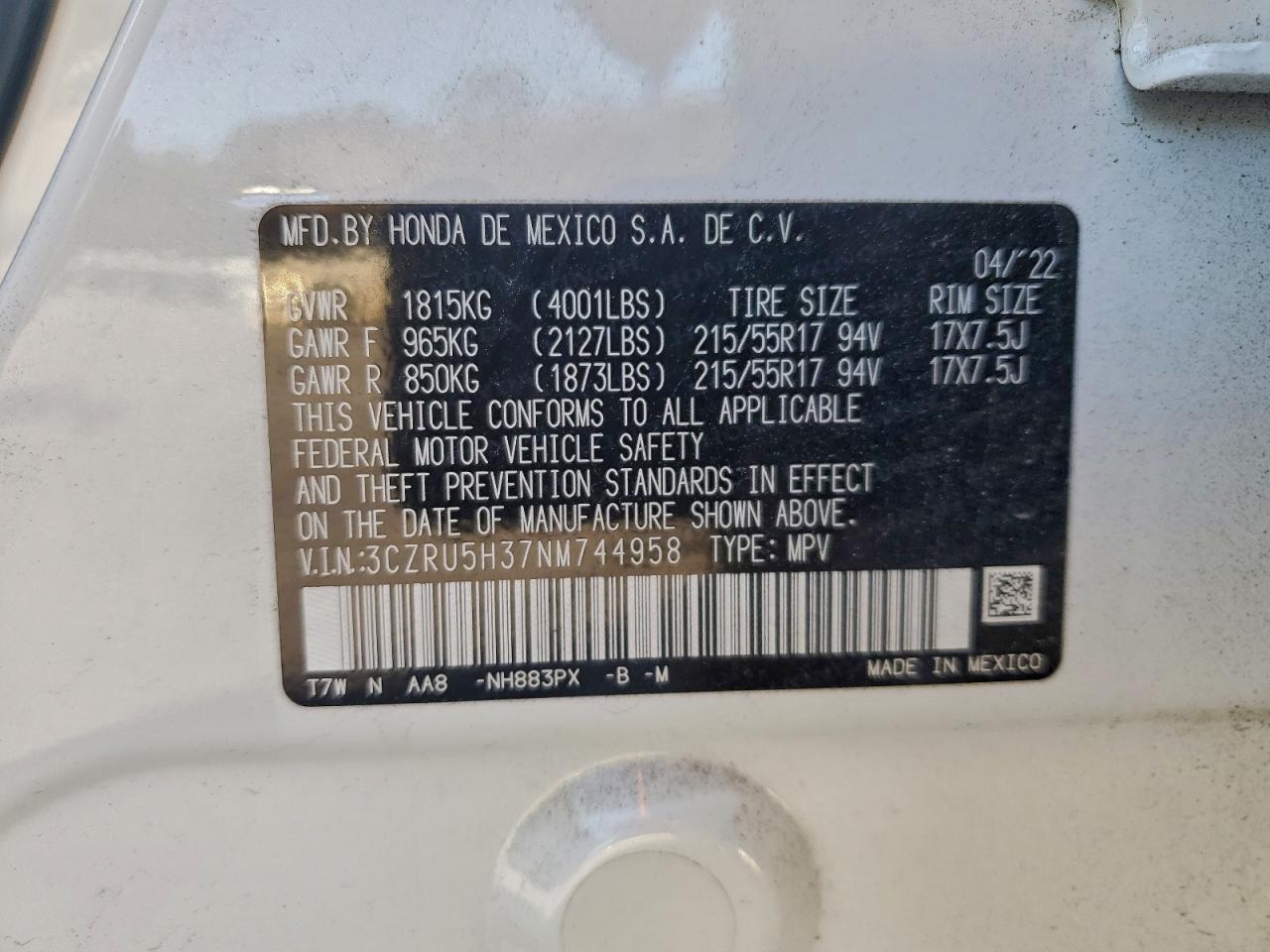 2022 Honda Hr-v lx