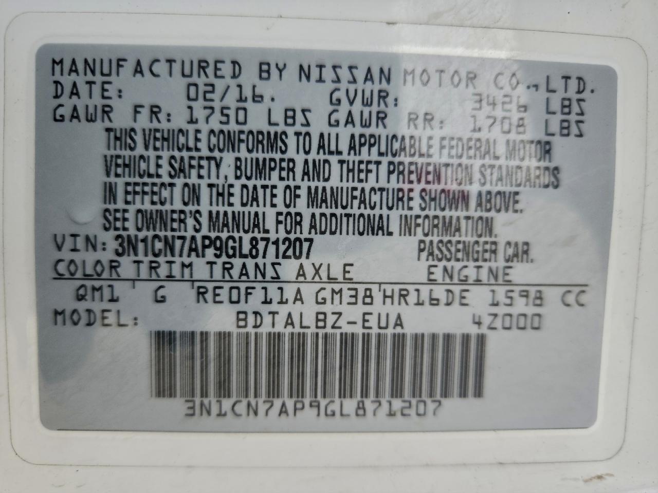 2016 Nissan Versa s