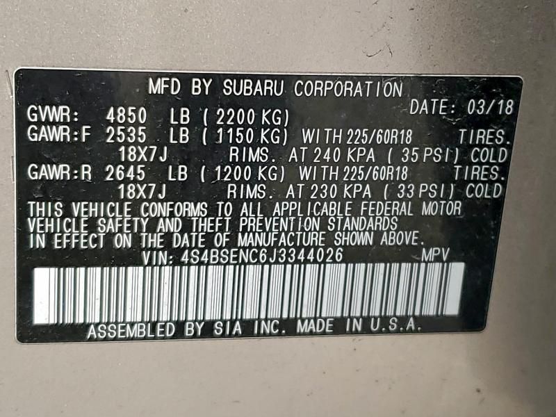 2018 Subaru Outback 3.6r Limited