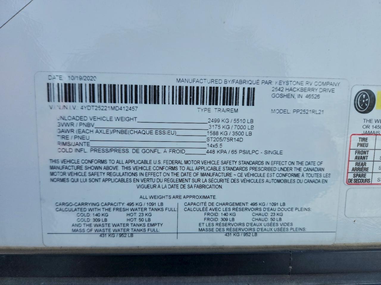 2021 Keystone 992521RL21 Camper