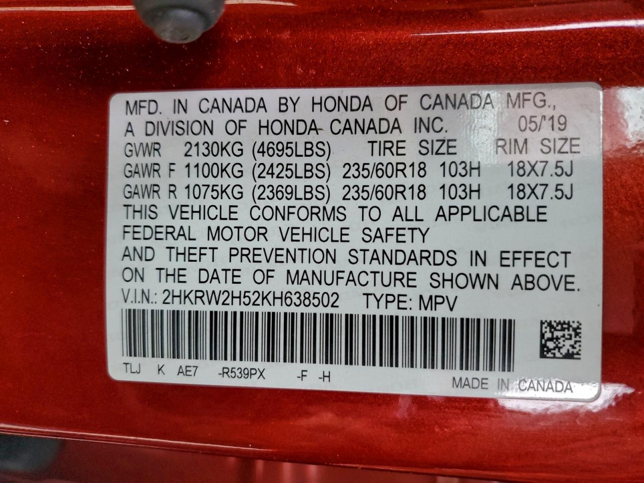 2019 Honda Cr-v ex