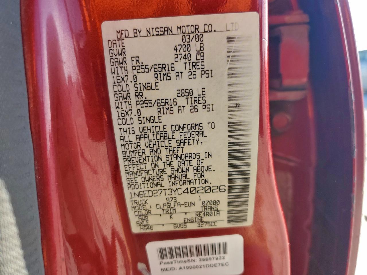 2000 Niss Frontier Crew Cab XE