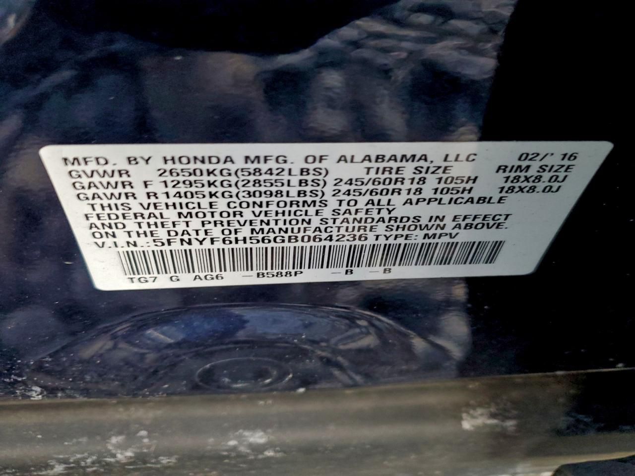 2016 Honda Pilot exl