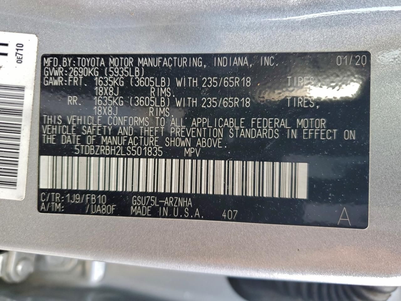 2020 Toyota Highlander l