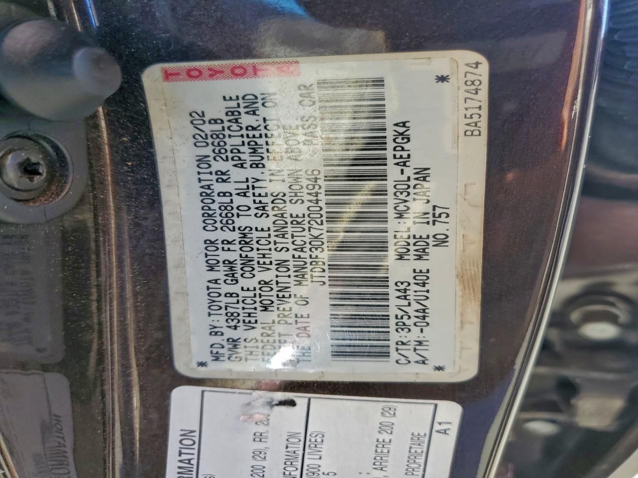 2002 Toyota Camry le